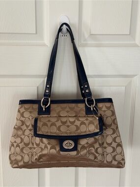 Coach Penelope Signature Satchel Handbag F19043 Khaki/Navy